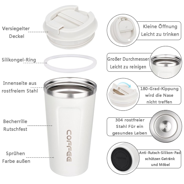 BPA-fri Vakuumisolerad Resemugg i Rostfritt Stål, Läcksäker Design med Liten Öppning, Håller Isade och Varma Drycker i Timmar, Återanvändbar