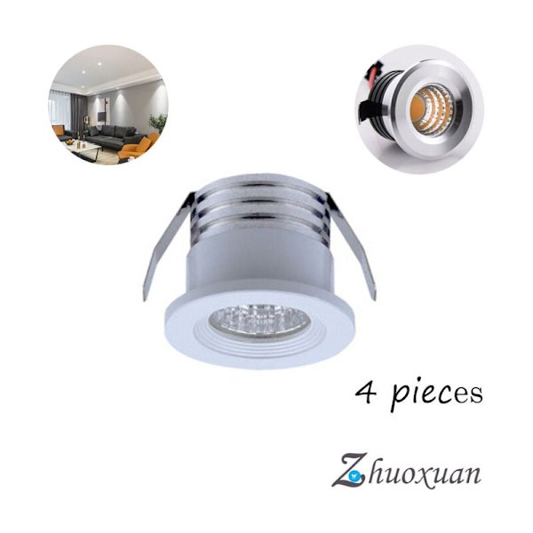 Set med 4 mini LED-infällda spotlights, 3 W, kallvitt ljus Vit