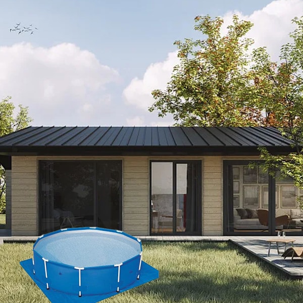 Poolmatta, Ovanjordisk hopfällbar vattentät blå skyddande matta, poolgolvskydd för rektangulära och runda pooler (396 396cm)