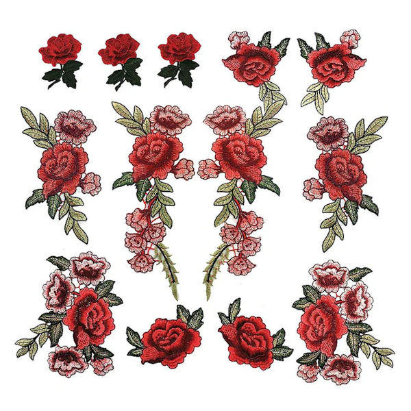 Klassiska rosmönster DIY sy dekoration applikationer klistermärken set blomformade broderilappar för kläder klänning hatt jeans reparation