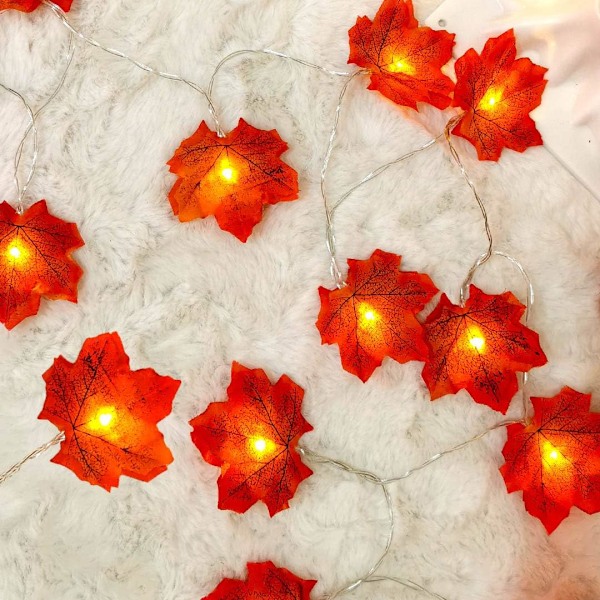 Lövgirlang med sidenlönnlöv, livfulla färger 20 LED-lampor batteridriven varmt sken för inomhus- och utomhusdekoration, flexibelt PVC-material för