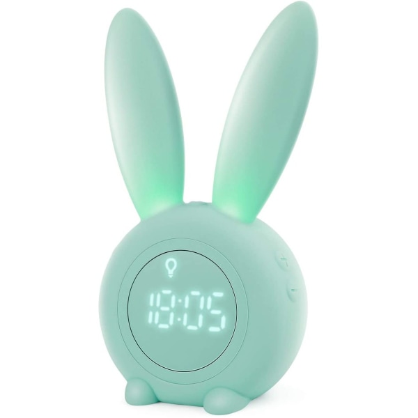 Söt kanin Wake Up barnväckarklocka Kreativ sänglampa snooze-funktion, tidsinställd nattljus, barndagspresent för barn, flickor (grön)