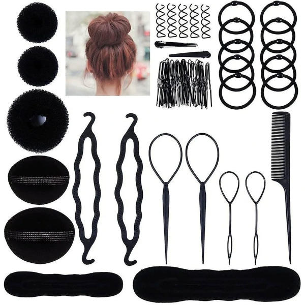 Hair Bull Maker Set , Ring Style Hårbulle Donut Hair Bull Shaper, håraccessoarer med hårnålar, resårband och ponnyhårverktyg för kvinnor