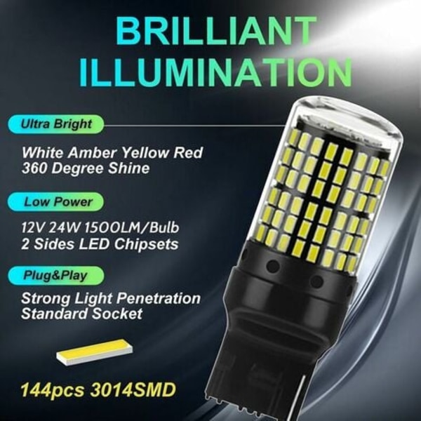2 st T20 W21w 7443led Canbus Led Bil Glödlampor Broms Blinkersljus Vit 3