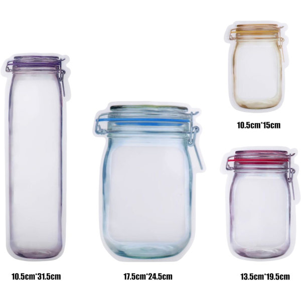 Mason Jar Bags 4 storlekar Återanvändbara fryspåsar Matförvaringspåsar för resor, camping, picknick 20 st