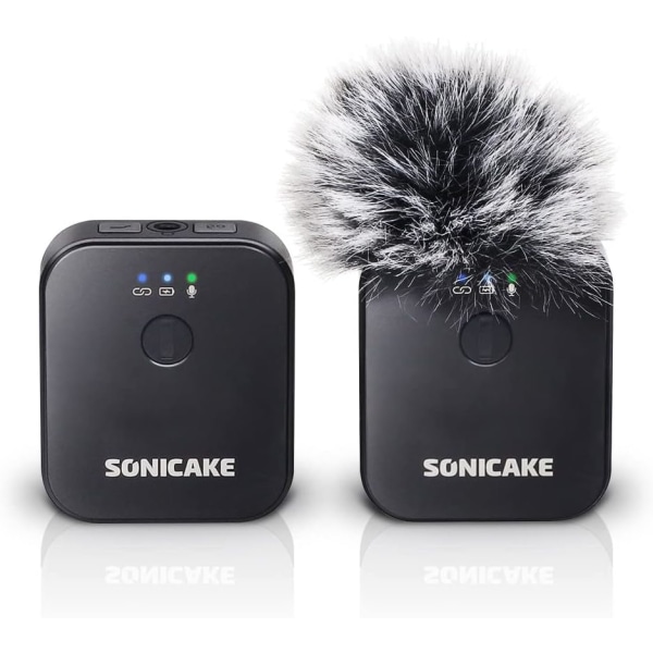MKK SONICAKE Trådlöst Lavalier-mikrofonsystem 2,4 GHz 164 fot 50 M Räckvidd 10 timmar för iPhone Android DSLR Kamera Videokamera Högpassfilter för Live