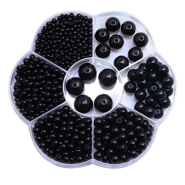 Glaspärlor 1150 st Svarta pärlor för hantverk Ögon 4/6/8/10mm, Runda släta distanspärlor med hål Plastlösa pärlor för smyckestillverkning