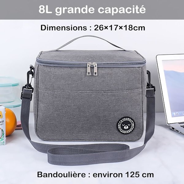 8L Lunch Bag, Herr Lunch Bag med isolering, Dam Lunch Bag med isolering, Picknickväska, Barn Lunch Bag med isolering, Isolerad Lunch Bag, Lämplig för