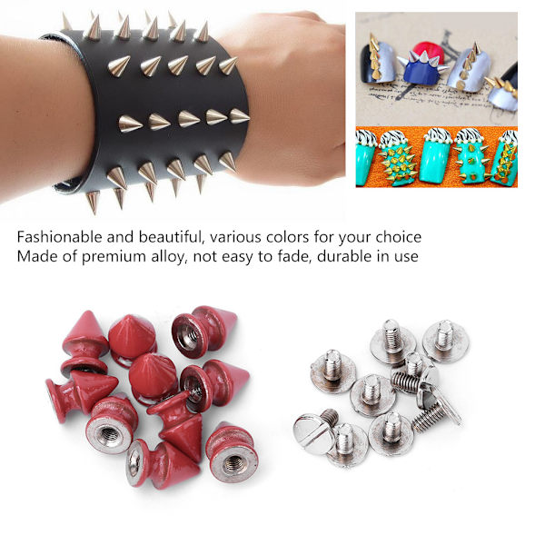 50 st 8*12 mm Fashion Metal Bullet Rivet Spikes & Cone Studs för Läder DIY Tillbehör (Röd)