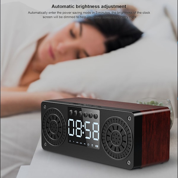 Högtalare Röd Dubbel Högtalare Digital Display Klocka 360° Tredimensionell Surround Trä Högtalare Subwoofer