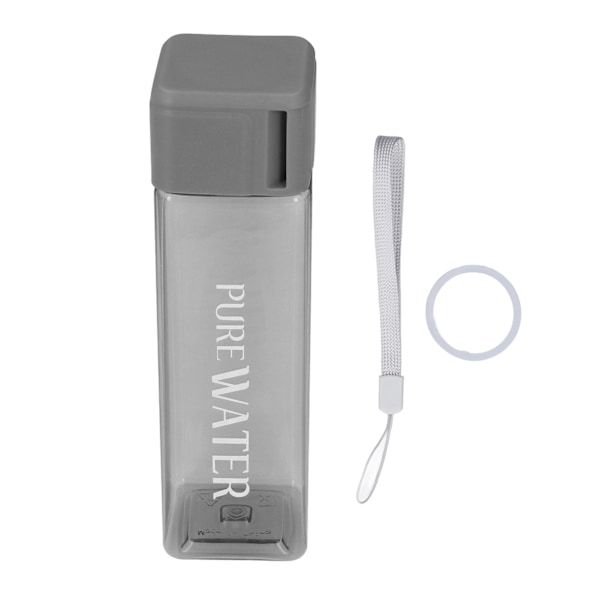 500ml 17oz Vattenflaska Transparent Bärbar Brev Tryckt Dricka Vattenflaska med handledsrep Grå