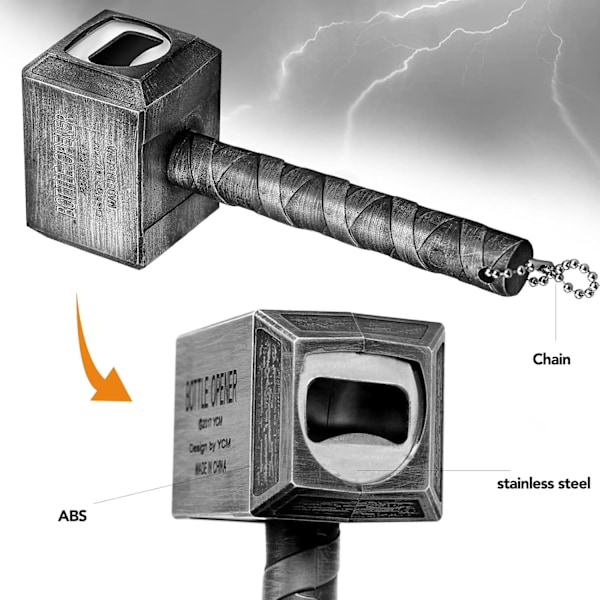 Thor's Hammare Flasköppnare Kreativ Ölöppnare Perfekt Som Gåva, För Ölälskare, Bar, Hem 165mm (Silver)