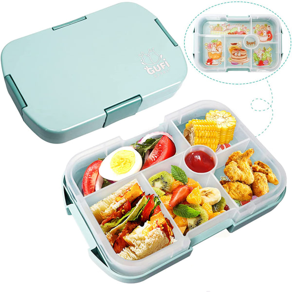 Barnens lunchlåda med fack, dagis lunchlåda läckagesäker Bento-låda med 6 fack, mikrovågsugnslunchlåda skola för vuxna, flickor,