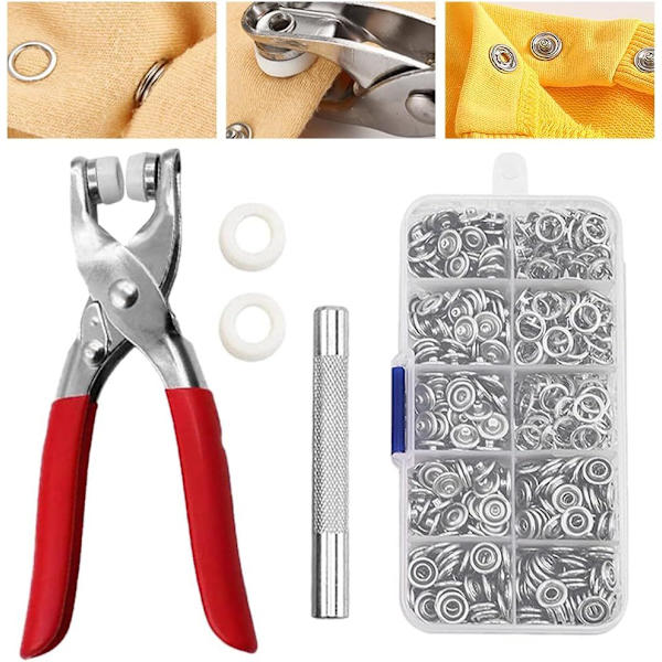 Tryckknapp, 150 set metalltryckknappar, metalltryckknappar, 9,5 mm metalltryckknappar, tryckknappar med tång, för DIY-verktyg sytillbehör