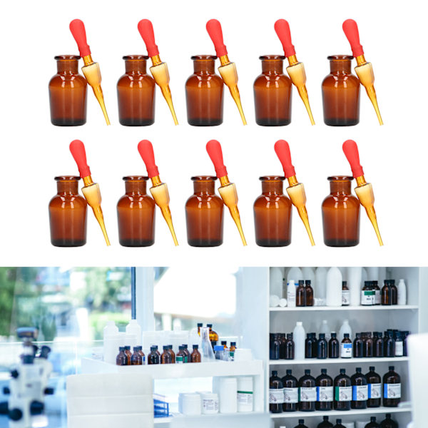10 st Droppflaskor 30 ml Kapacitet Gummitopp Verktygssats för Laboratorieexperiment