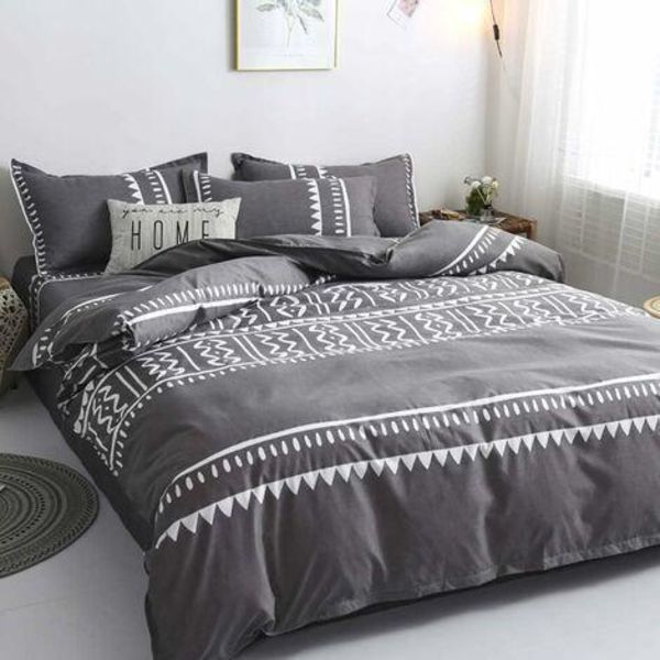 Påslakan 220X240 Grå Och Vita Ränder Geometrisk Modern Mikrofiber Sängkläder Set Med Dragkedja - Vuxen Sängkläder För 2 Personer Med Örngott 48X74 Cm