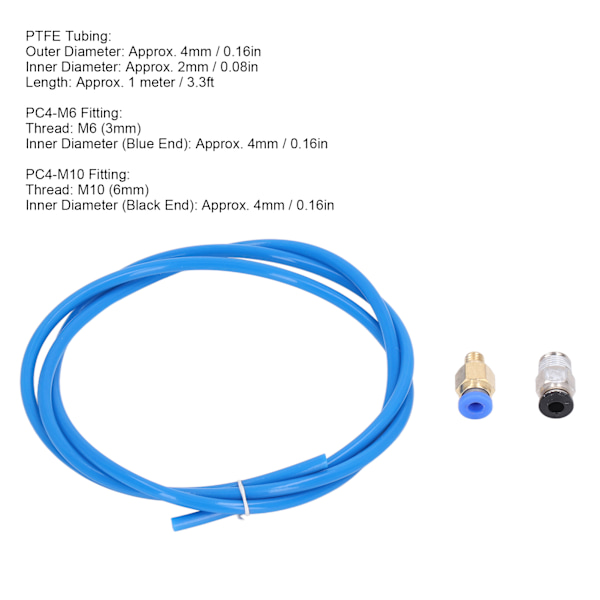 5 st PTFE-rör med 20 st pneumatiska kopplingar PC4‑M6 PC4‑M10 för 3D-skrivare 1,75 mm filament