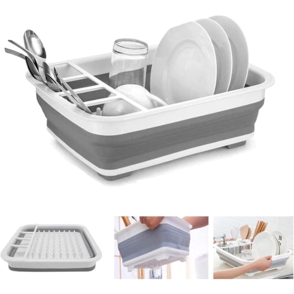 Hopfällbart diskställ, ergonomisk användarvänlig design, lätt att transportera med rullad kant, kompakt portabelt diskställ för kök, husbilar, camping, förvaring