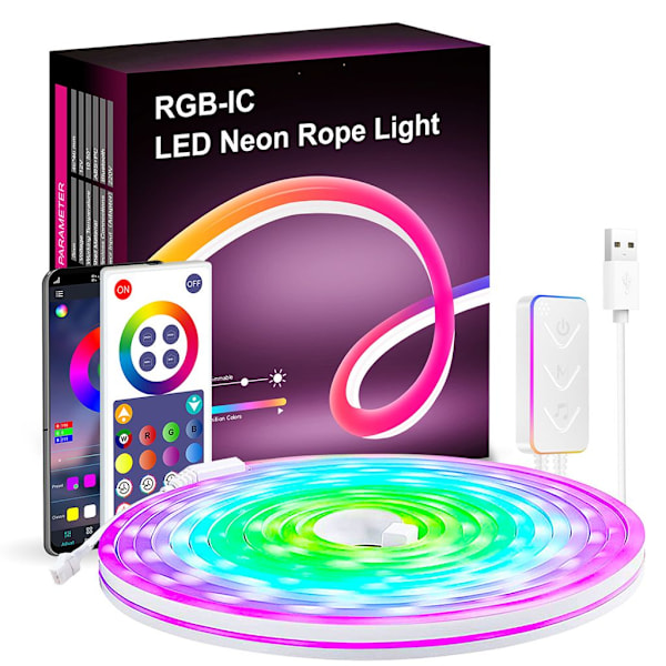 3M Smart Bluetooth Neon LED-remsa RGBIC Music Sync Strip Lights Party Bar Gaming Neon Light Atmosphere Backlight Light