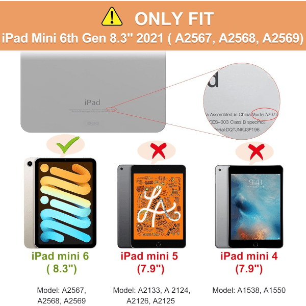 Kompatibel med iPad Mini 6 Fodral med Pennhållare & Genomskinligt Transparent Baksida Passar iPad Mini 6 [Stödjer 2:a generationens Apple Pencil Trådlös Laddning] Lila