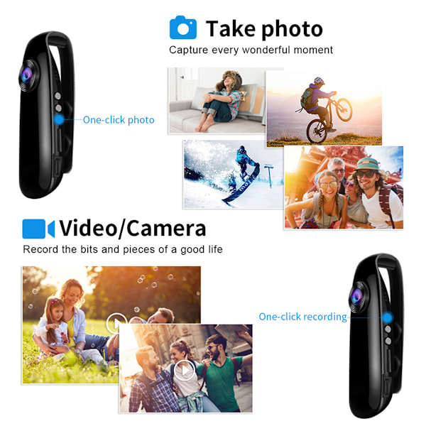 Kroppskamera, 1080P Bärbar Kroppskamera, Liten Kroppskamera med Stöd för Nattrörelsedetektering, USB-läge, Bärbar Klämma för Kontor, Brottsbekämpning