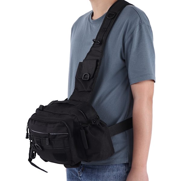 Fiskeutrustning Väska Nylon 600D Fiskeutrustning Sling Pack med Midjebälte för Utomhus CyklingSvart