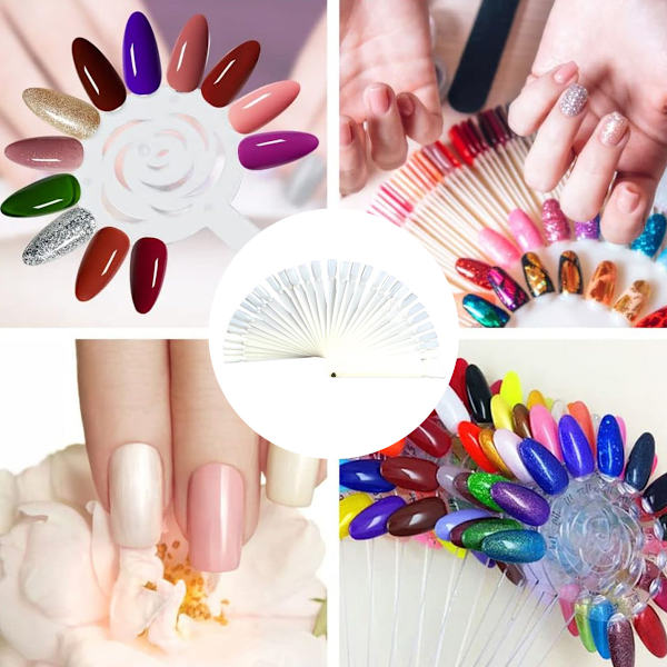 50/set Nagelkonst Tips Toon Övningsstickor Fläktformad Nagellack Stål Nagel Färgprov Nagelkonst Verktyg Tillbehör