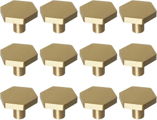 1-1/10\" Solide Messing Knapper til Sko-skabe Børstet Guld Hex Knapper