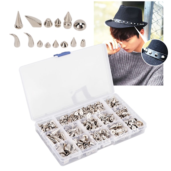 270 st 12 stilar Punk Nitar Kit Fint utförande Smidigt Hållbart Zink Legering Material Läder Hårdvara Tillbehör