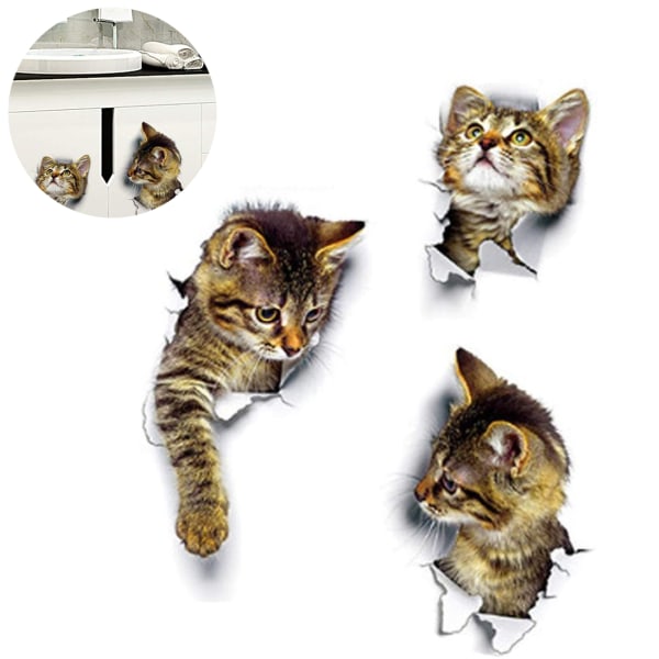 3D Cat Väggdekaler, 3 ST Väggdekaler, Kombinationsvägg