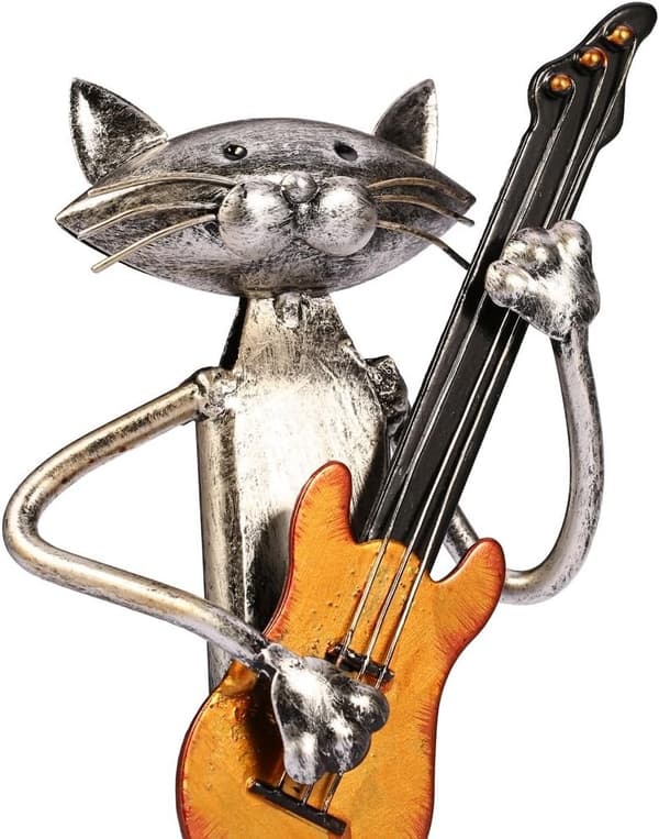 Metallskulptur katt med gitarr figur presenter till Thanksgiving,