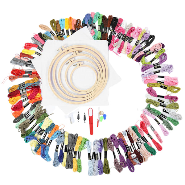 100 färger broderitråd sykit korsstygnsnålverktyg DIY stickning sömnadsset