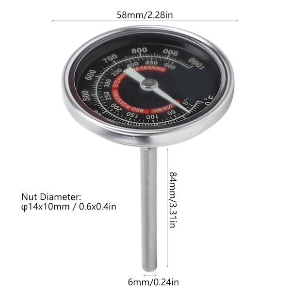TSBX51 01000℉ Hushållsugn Grilltermometer i Rostfritt Stål Matlagningstemperaturmätare