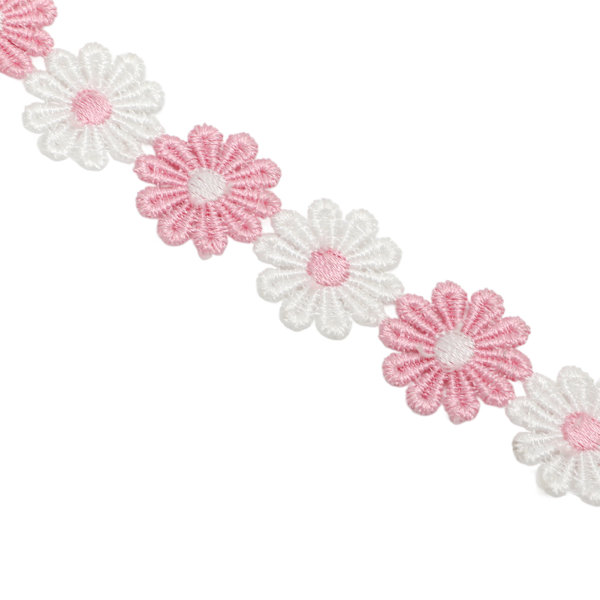 Daisy-lappar 15 meter polyester söta rosa vita blommor bred applikation blomsterlappar för sömnad broderi DIY