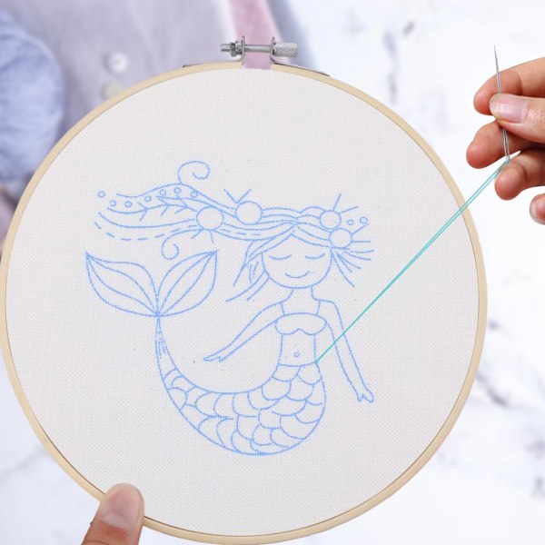 Broderikit för barn, broderikit med sjöjungfru, korsstygnsbroderi, korsstygnsset, broderikit för nybörjare för barn