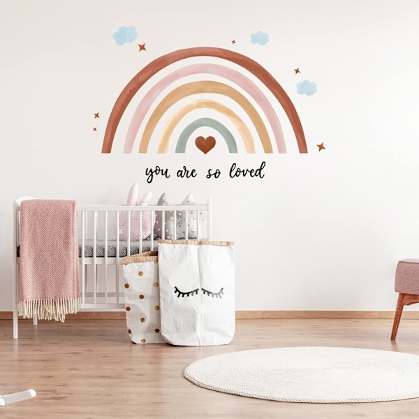 Väggdekal regnbåge med hjärtan väggdekal regnbåge barnrum flickor pastell 70 x 35,5 cm väggdekal regnbåge flicka för flickor moln moln