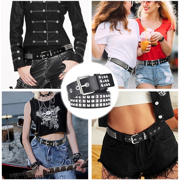 WERFORU lädernitbälte punk rock metallnitbälte för kvinnor män punk gotisk läderbälte för jeans byxor