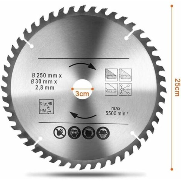 Hårdmetall cirkelsågblad 48T & 60T Tct Sah Bore för naturträ Set med 2 cirkelsågblad 250 x 30 Mm2 Hårdträ Plywood