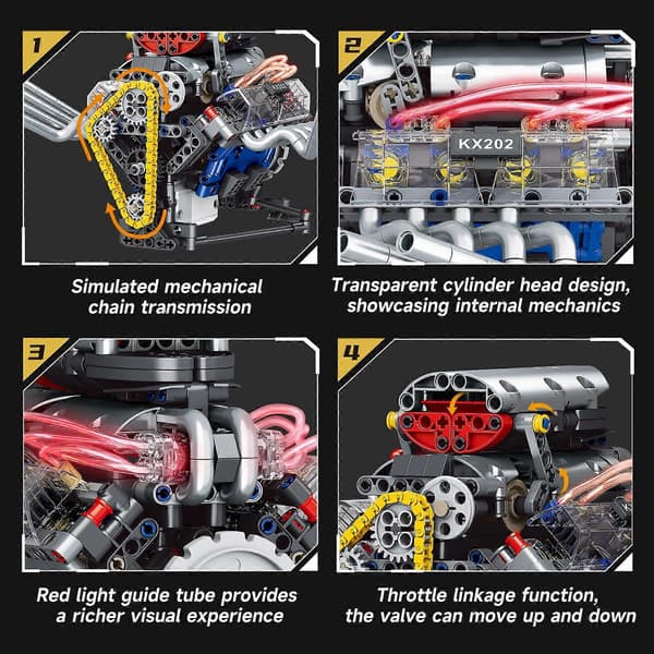 V8 Motor Model Kit med Smart App-styring, Synlige Stempler, USB-genopladelig Motor, 665 Dele STEM