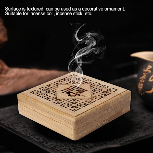 Rökelsehållare i bambu, fyrkantig, ihålig, för rökelsespiraler och rökelsestickor, 9 x 9 x 2 cm