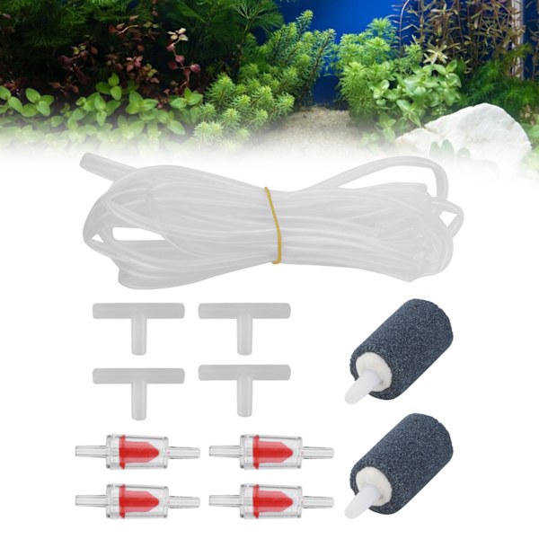 Akvarie Luftpump Tillbehör Luftpump Kopplingar Kit med Backventiler Luftstenar Vattenrör