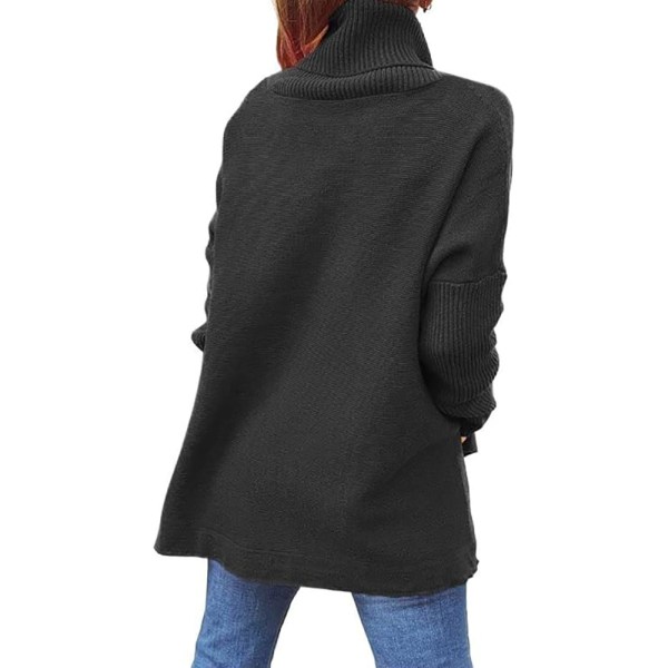 Kvinnors tröja med hög hals, tjock långärmad pullover stickad polotröja vintertröja (L)