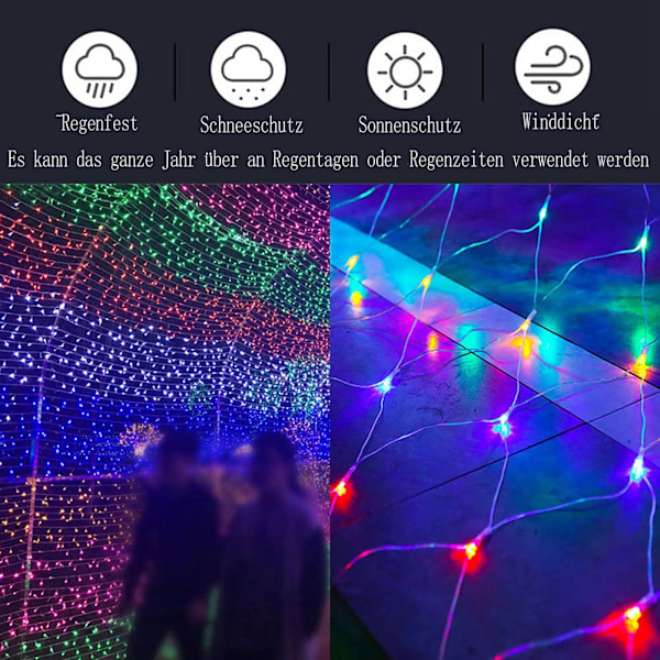 Tdbest Solcellsdriven LED-ljusnät, 1,5 x 1,5 m, 96 LED-slingor, 8 lägen Ljusslinga med minnesfunktion, IP44 Vattentäta lampor inomhus