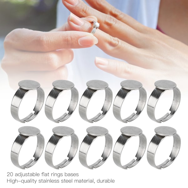 20 st tomma ringar DIY justerbara rostfritt stål platta ringbaser för män kvinnor smycken hantverk dekoration present