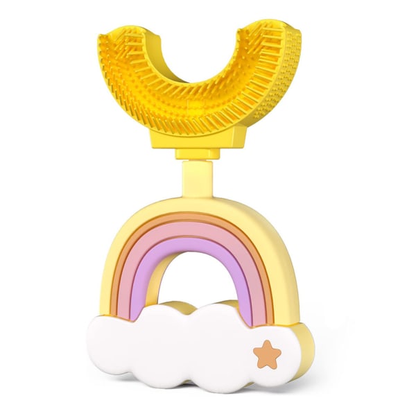 U-formad barntandborste med mjuk silikontandborste, gul