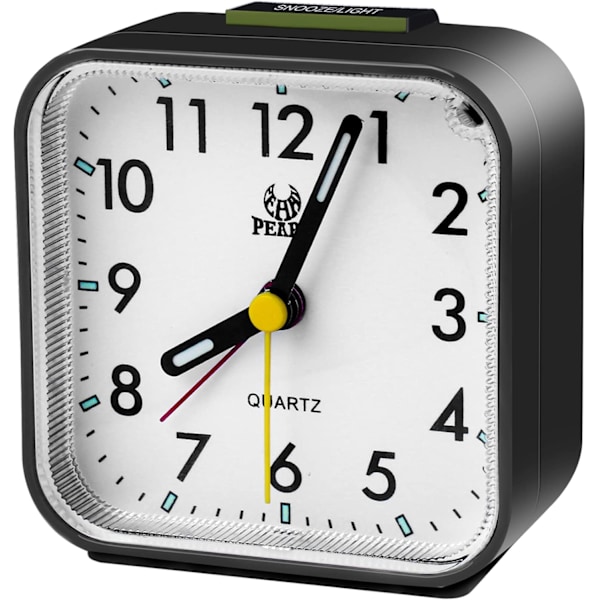 Analog väckarklocka, tystgående - batteridriven - snooze- och belysningsfunktioner - för sovrum, vardagsrum, kontor, resor, enkel inställning, svart