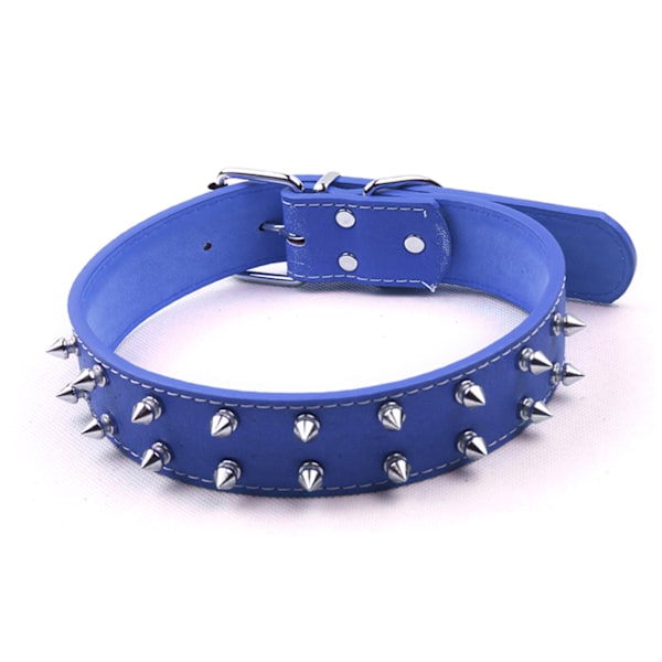 Punkig Hundhalsband med Spikar PU Läder Justerbart Nitat Hundhalsband med Spikar Rivet Djurhalsband för Mellanstora till Stora Hundar Blå