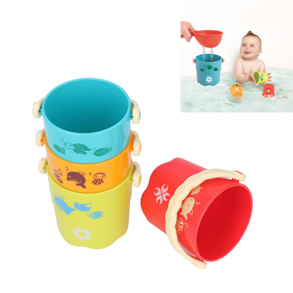Baby Bad Stapelbar Hink Leksak Spädbarn Plast Rolig Färgglad Stapelbar Kopp Födelsedagspresent 6 Månader