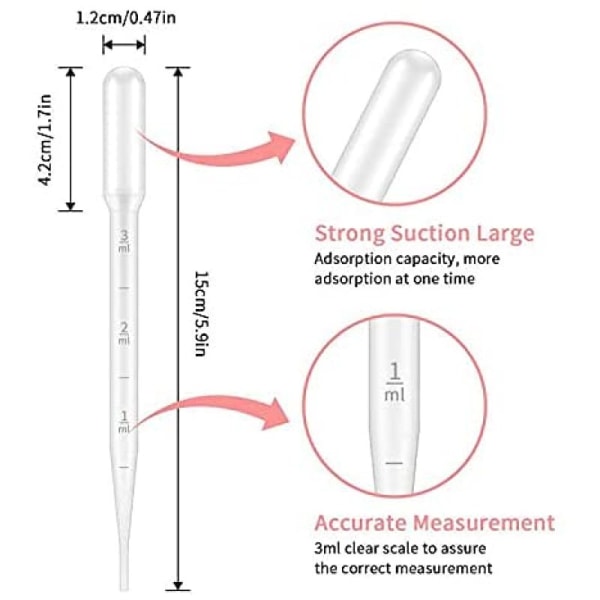 100 stycken pipetter, transparenta graderade pipetter, överföringspipetter för laboratorium, klassrum, experiment