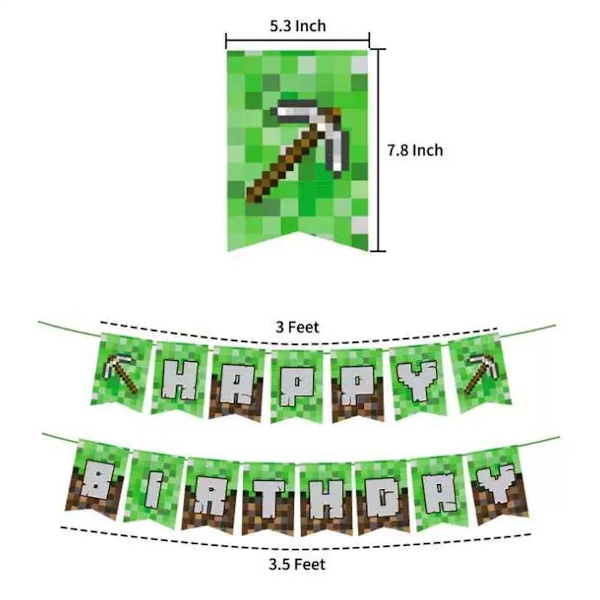 19 st Minecraft födelsedagsfest dekorationer, speltemafestartiklar, inklusive (1 st) grattis på födelsedagen banderoll (18 st) ballonger, dekoration för pojkar